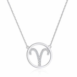 Qings Women's Zodiac Pendant Necklace with Cubic Zirconia Horoscope Astrology Women's Jewellery Birthday Christmas Graduation Gifts for Women Girls Men, Cubic Zirconia