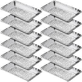 Blushtier 12 Pcs Hammered Metal Serving Tray 6.3 x 3.94 Inch Rectangle Stainless Steel Silver Tray Decorative Storage Platter for Vanity Plate Jewelry Dish Tea Fruit Platter Kitchen Bathroom Storage