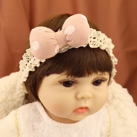 Kenjudess Baby Girls Lace Elastic Headband with Puffy Bow Infant Cute Bow-knot Stretch Hairband Soft Cotton Lace Hair Accessories for Toddler Baby Kids (Pink)