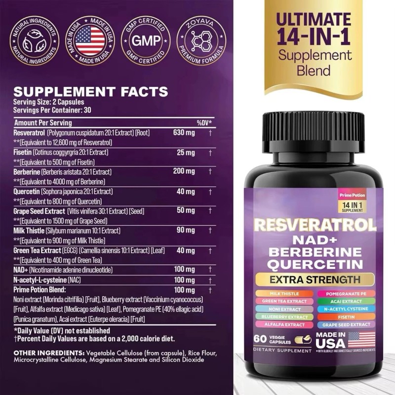 wellbody Resveratrol NAD + Berberine, Quercetin- Anti-aging, Antioxidant, Neuroprotectio