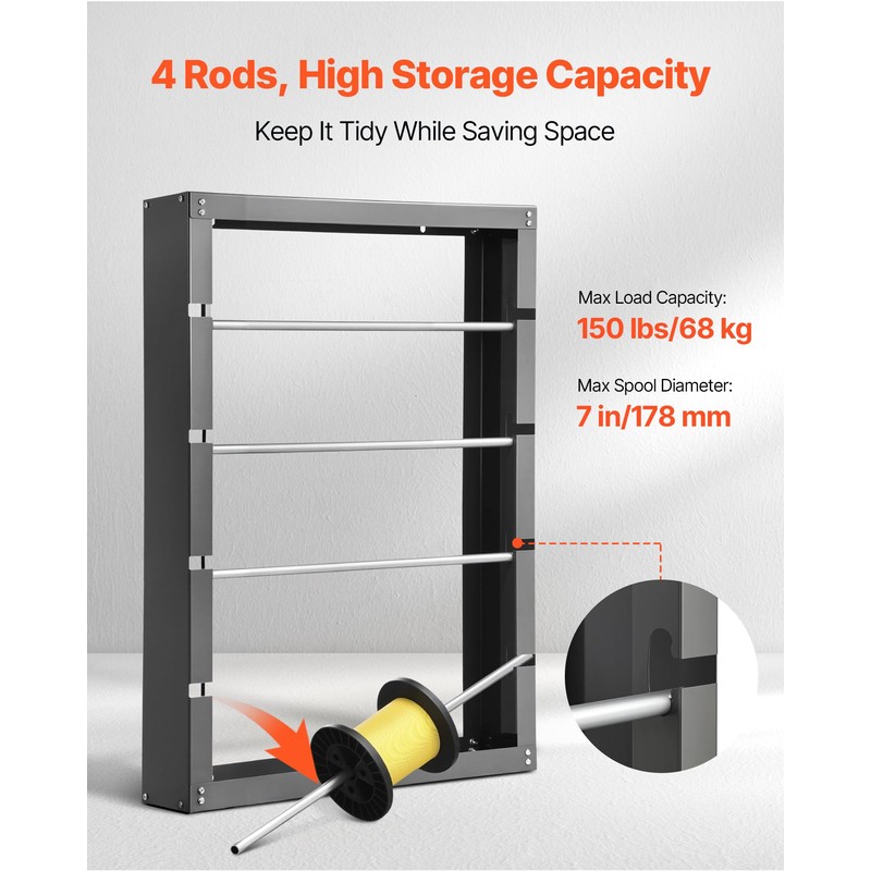 VEVOR Wire Spool Rack, 4 Adjustable Rods, Cold-Rolled Steel Wire