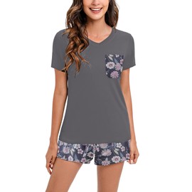 Famulily Pjs Shorts Sets Women Two-piece Ladies Sleepwear Women Cotton Set Soft Loungewear Pajamas Sets Dark Grey XXL