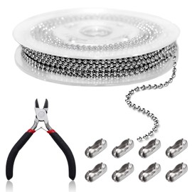 LOREC 10 Metre Ball Chain, Stainless Steel Beads Roller Chain, Silver, 2.4 mm with 50 Ball Chains Connector and 1 Pliers Ball Chain for Key Chain, DIY Jewellery Making, Necklaces, Bracelets