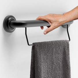 AquaChase ADA Compliant Grab Handrail with Towel Bar, 500lbs Weight Support, 1-1/4 x 16 inch for Stud Mount, Matte Black