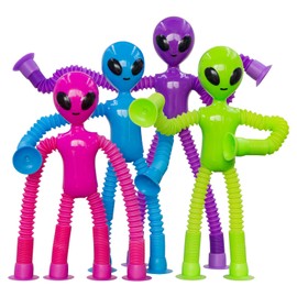 Pop Tubes Alien Fidget Toys for Kids, 4Pack Fidget Toys Telescopic Suction Cup Toy for Stress and Anxiety Relief, Stocking Stuffers Gift for Kids and Toddlers (4 Pack Alien)