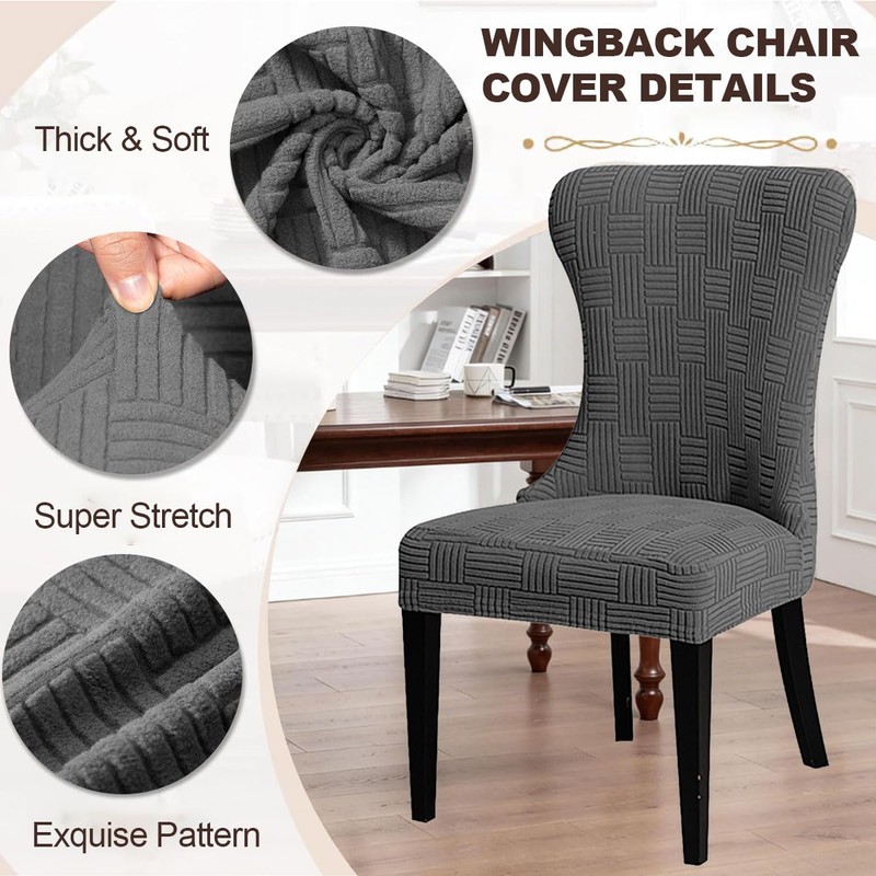 Buenanir Wingback Dining Chair Covers Set of 6 Stretch Jacquard