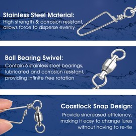 CUBETA 25pcs High Strength Fishing Snap Swivels Ball Bearing Swivels Stainless Fishing Swivels Saltwater Corrosion Resistance Barrel Swivel for Freshwater Fishing (#5-45kg)