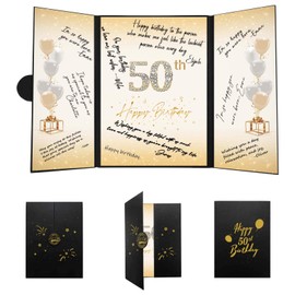 Crenics 50th Birthday Decorations Black and Gold, Creative 50th Birthday Guest Book Alternative, 50th Birthday Signature Book Poster 18 x 12 inch, Great 50th Birthday Gifts for Men Women