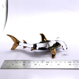 Sansukjai Hammer Shark Miniature Figurines Sea Animals Hand Painted Blown Glass Art Gold Trim Collectible Gift Decorate (5.5 Inches Balck Gold)