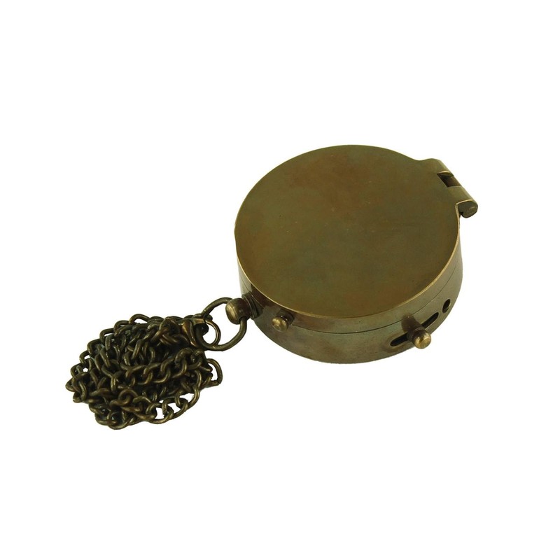 NKlaus Compass with Lid and Chain Made of Antique Brass,