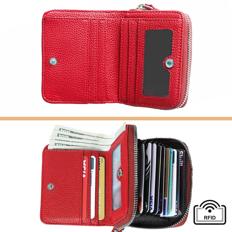 DELIRSTYIN Genuine Wallet Women RFID Blocking Card Holder, Small Leather