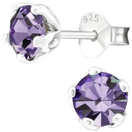 EYS JEWELRY Round Cubic Zirconia Women's Earrings 925 Silver Crystal Stud Earrings 6 mm, Sterling Silver, Cubic Zirconia