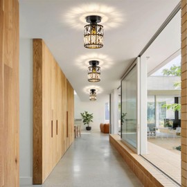 Ruibutrade Black Hallway Light Fixtures, Modern Semi Flush Mount Ceiling Light, 1-Light Crystal Chandelier for Bedroom, Hallway Light Fixture Ceiling Mount for Kitchen, Entryway