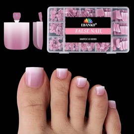 EBANKU Uñas postizas francesas para los dedos de los pies, 300 unidades, con imprimación y capa base preaplicadas.