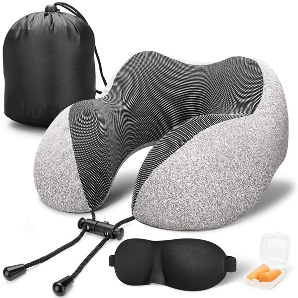 MLVOC Travel Pillow 100% Pure Memory Foam Neck Pillow, Comfortable