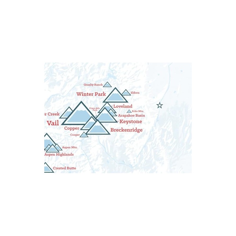 Colorado Ski Resorts Map 18x24 Poster (White & Light Blue)