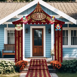 Fanfanwin 4 Pcs Carnival Circus Tent Decorations Carnival Entryway Door Party Decoration Red and White Striped Awning Hanging Banner Aisle Runners Supply for Circus Theme Birthday (Clown)