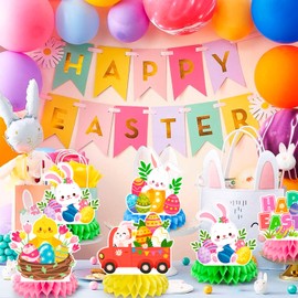 Huxolynifty Easter Party Decoration, 9 Pieces Easter Decoration Honeycomb Easter Table Decoration Honeycomb Easter Honeycomb Centrepieces for Happy Easter Decoration Table Decorations