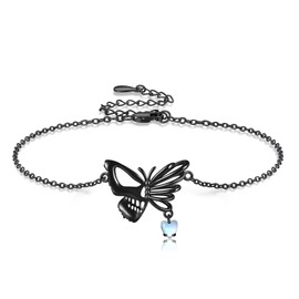 VENACOLY Black Butterfly Skull Bracelet for Women Sterling Silver Gothic Bracelets Black Jewellery Gift for Women, Sterling Silver, Not known.