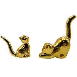 Coanwo Pair of Cat Figurines Home Decor Small Animal Statues Modern Style Ornaments for Living Room,Shelves,Bedroom,Cabinets,Office Desktop Decoration