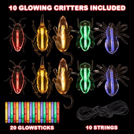 ArtCreativity Glow in The Dark Bugs and Critters - 40 PC Fake Bug Set - Includes 10 Fake Critters, 20 Glowsticks, and 10 Lanyard Strings - Glowing Toy Insects - Glow in The Dark Toys for Party Favors