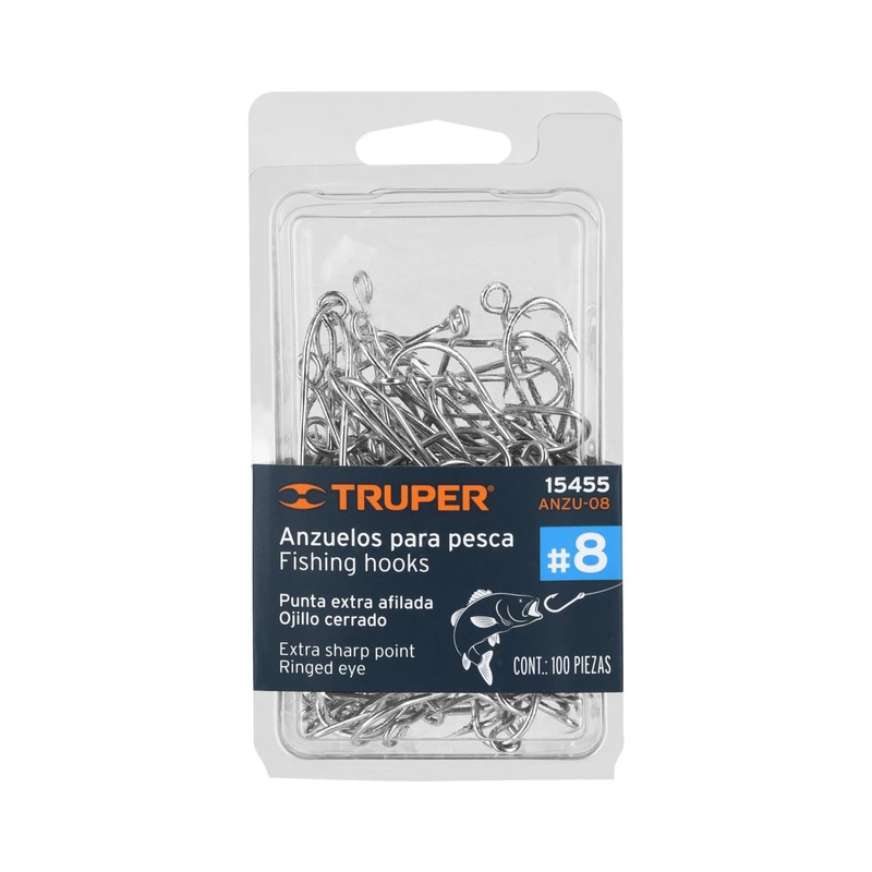 Truper ANZU-08, Anzuelos para pesca # 8 resistentes a la
