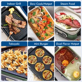 Joydeem 3-in-1 Electric Hot Pot, Multi-use Shabu Shabu Pot with Grill Pan & Steamer, Non-stick Ceramic Oil Coating, UL Listed, JD-HG9088G, Green