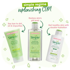 Simple Kind to Skin Facial Wash, Toner & Replenishing Rich Moisturiser Skin Care Bundle | Refresh, Soothe, and Protect | For all Skin Types | 3 Pack