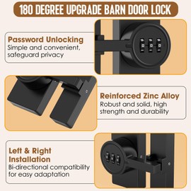 MeBantoo 180 Degree Adhesive Barn Door Latch, Cabinet Locks with Combination, Keyless Sliding Flip Latch Door Lock with Glue and Screws for Barn, Closet, Shed, Storage (Black-1pc)