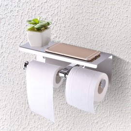 Walfront Soporte de Papel Higiénico Doble Acero Inoxidable Sus 304 Soporte de Papel Higiénico Doble Pared Montado en la Pared con Estante Porta Rollo 