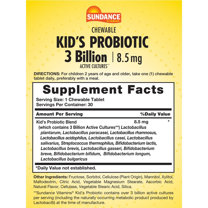 Sundance Kid's Chewable Probiotic | 30 Tablets | 3 Billion