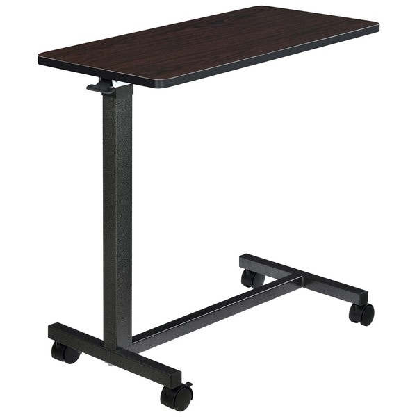 Global Industrial Mobile Overbed Table with H-Base, Walnut Laminate Tabletop