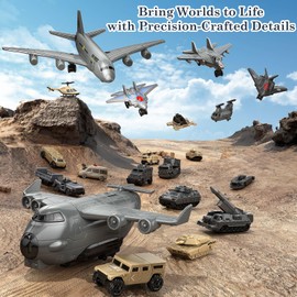 Frontoytall Military Vehicle Toy Set, 21-Piece Army Playset, Tanks, Fighter Jets, Transport Planes, Trucks & Helicopter for Boys Ages 4-8 | Battle Adventure STEM Learning Toys, Birthday Gift for Kids