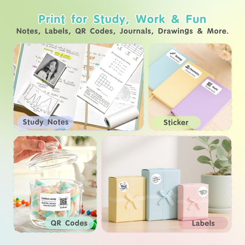 Gloryang JD-23 Sticker Printer, Mini Portable Thermal Printer Print Pod,