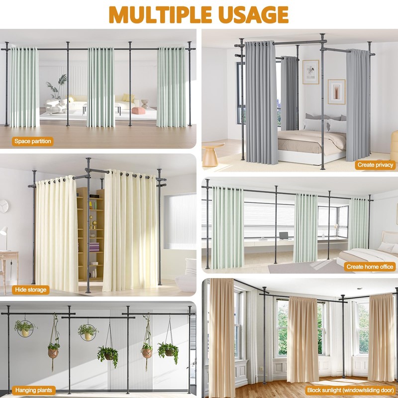 Room Divider Curtain Rod No Drilling for Wide Space, Adjustable