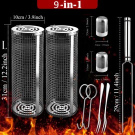 Rolling Grilling Baskets for Outdoor Grill Bbq Net Tube Must Have Large Round Mesh Barbecue Cylinder Cage Gadgets Cooking Accessories Essentials for Picnic Vegetable Fish Meat Veggies, Gift for Men