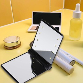 Beavorty Espejo De Maquillaje con Luz Led Espejo Plegable Portátil con 8 Luces Led Rotación De 330 Grados Compacto para Baño Y Maquillaje En Zonas con Poca Luz