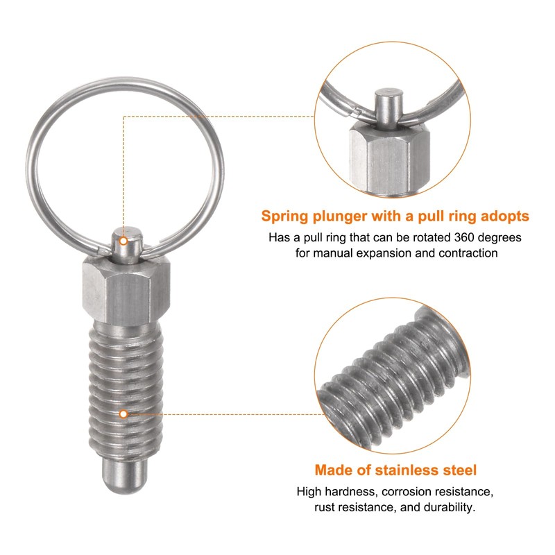 sourcing map 2Pcs Spring Plunger with Pull Ring M10x1.5 Thread