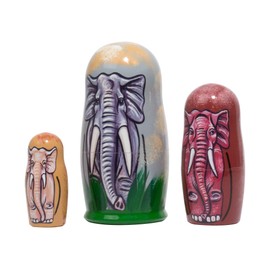 Elephant 3 piece Russian Wood Nesting Doll Made in Russia Decoration New Animal
