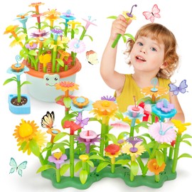 Funsland Flower Garden Building Toys - 2-in-1 Storage Box Girls Stacking Construction Set Gifts Age 3+ Year Old Kids (123 Pcs)