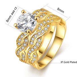 ringheart Couple Rings Matching Ring 1.5ct CZ Gold Plated Women Wedding Ring Sets for Him and Her His Her Ring Sets, Metal crystal rhinestone stone, Cubic Zirconia