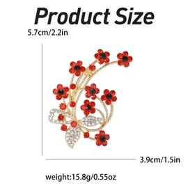 Women's Vintage Red Ruby Color Cubic Zirconia Crystal Flower Brooches Gift Unique Design, Metal