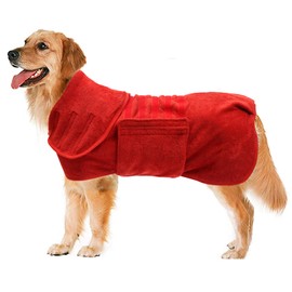 Ctomche Easy Wear Dog Towel,Pet Bathrobe Soft Super Absorbent Dog Drying Towel Robe,Dogs and Cats Water Bath Towel,Pet Bath Towel,Dry Fast Dog,Dog Bathrobe Towel Red-M