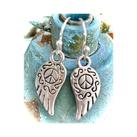 Silver Etched Wing Earrings Peace Love. Jewelry Earrings for Women #3298FE427