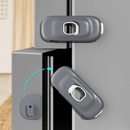 Cabinet Fridge Locks Baby Proofing, 4 PACK Child Proof Cabinet Refrigerator Locks, Baby Child Safety Frigerator Locks for Cabinets, with Strong Adhesive Pad for Draw Kitchen Oven (Grey, 4 Pack)