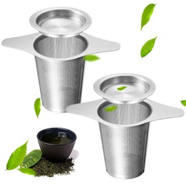 304 Stainless Steel Tea Strainer, Pack of 2 Stainless Steel Tea Filter Strainers, Stainless Steel Tea Strainer with Lid, Double Handle Stainless Steel Tea Strainer, Tea Filter Strainer with Lid, for