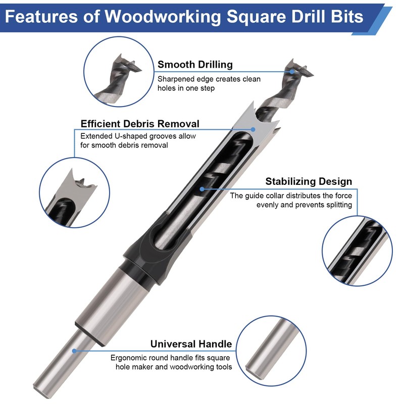 Devvicoo 6PCS Square Hole Drill Bit Set for Mortise and
