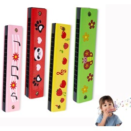 Mundharmonika Kinder,4 Stück Mundharmonikas aus Holz 16-Loch Harmonica Set für Kinder Erwachsene Musikinstrument für Anfänger,Studenten Lerninstrument