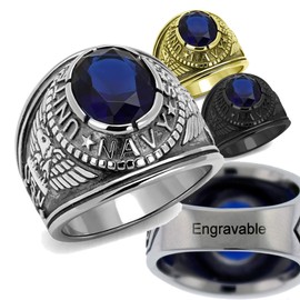 YVO Customizable Navy Ring - Free Engraving Included - Size 8