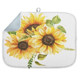 Sanwarm Absorbent Dish Drying Mat, Bouquet Daisy Flower Sun Sunflowers Microfiber Pad for Kitchen Counter, Coffee Bar Decor, Heat Resistant and Reversible, 16" x 18"